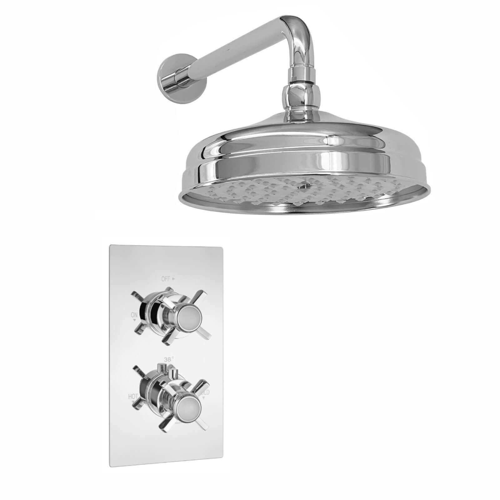 Buy Edwardian Traditional Crosshead And White Details Concealed Thermostatic Shower Set Wall Fixed 8" Shower Head - Chrome (1 Outlet) Online UK | HOUSE OF ENKI